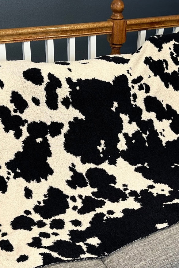 Black Cowhide Throw Blanket