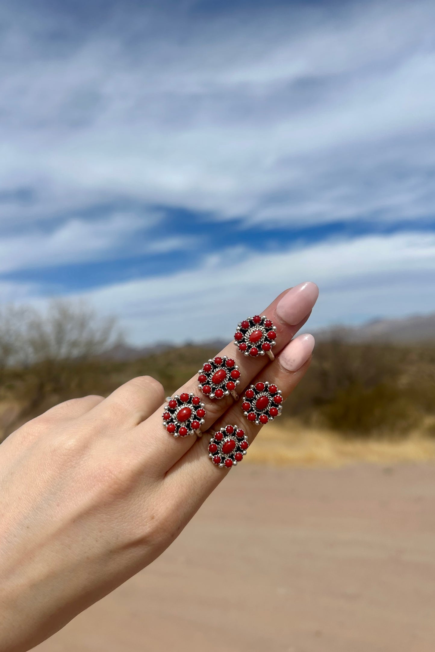Mini Red Coral Flower Ring