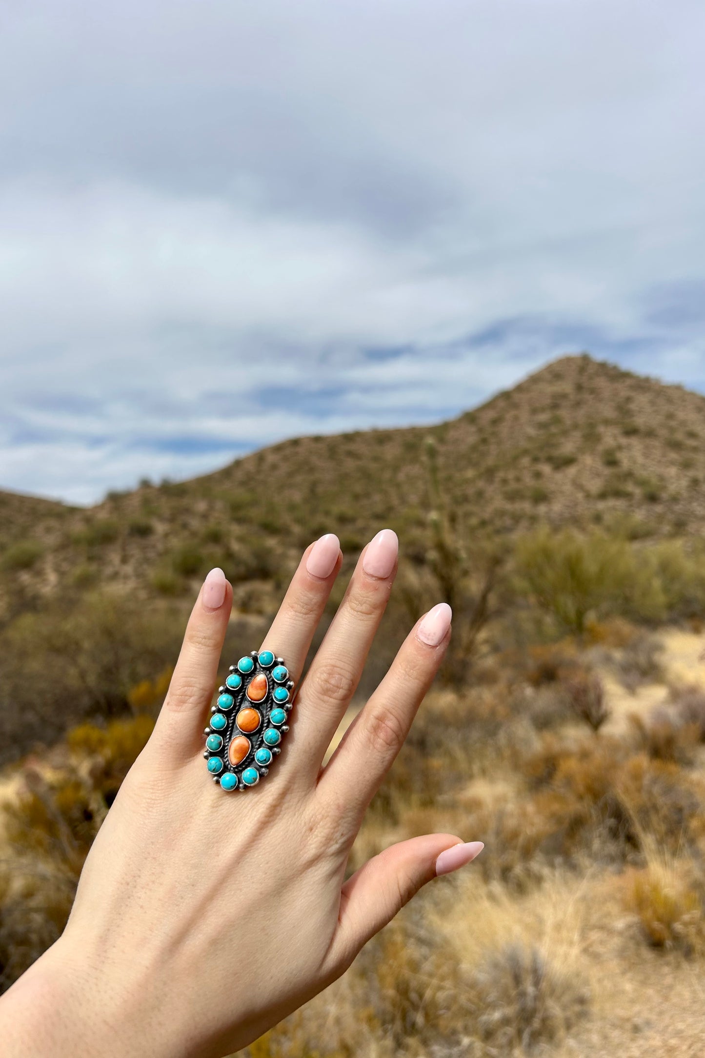 Spiny & Turquoise Adjustable Ring