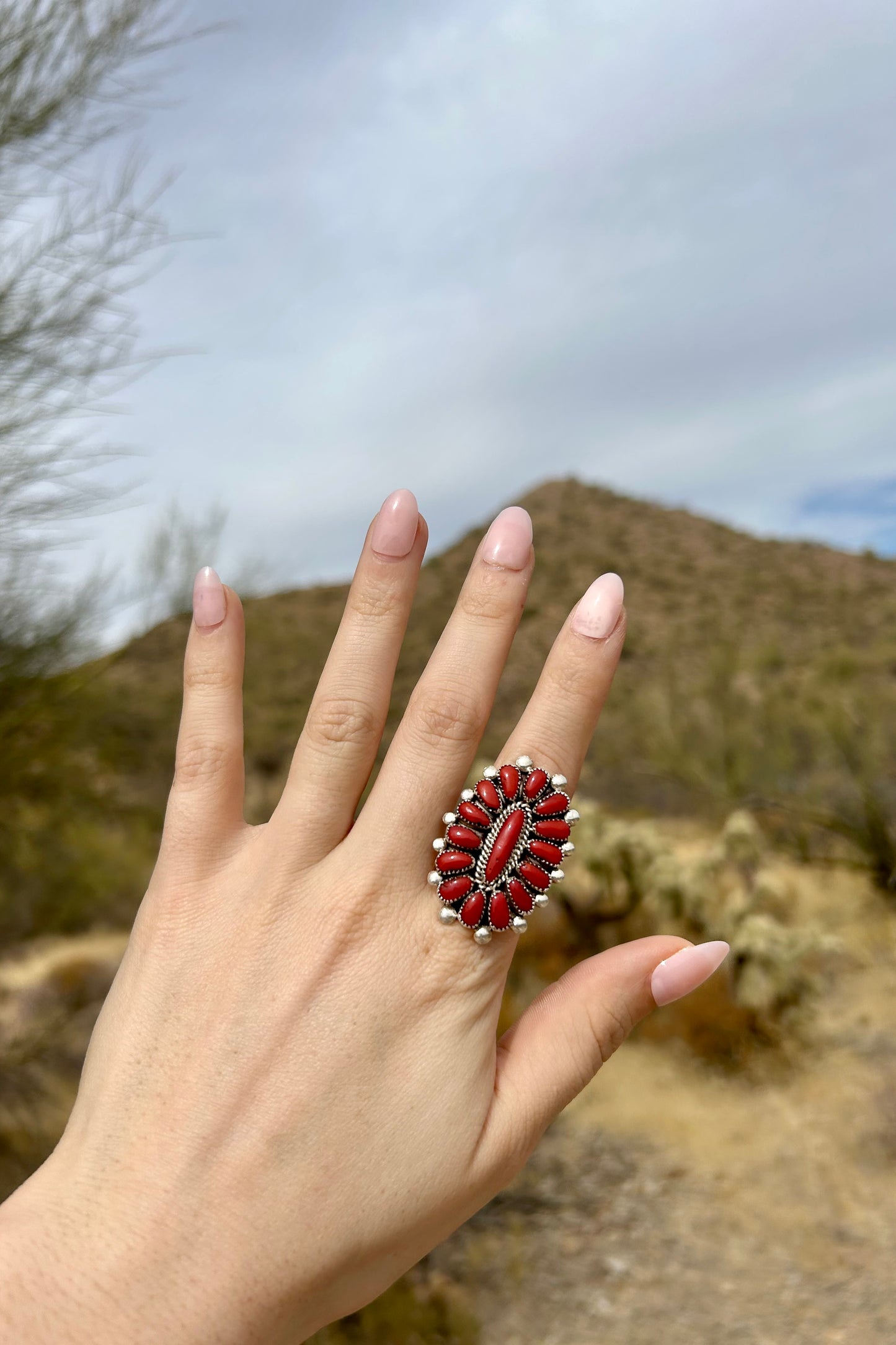 Red Coral Cluster Ring