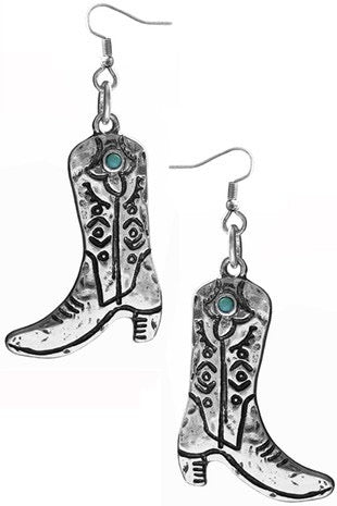Western Boot Gem Stone Dangle Earring