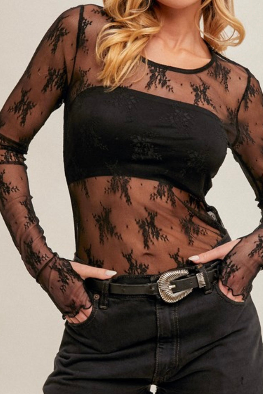 Black Mesh Sheer Top