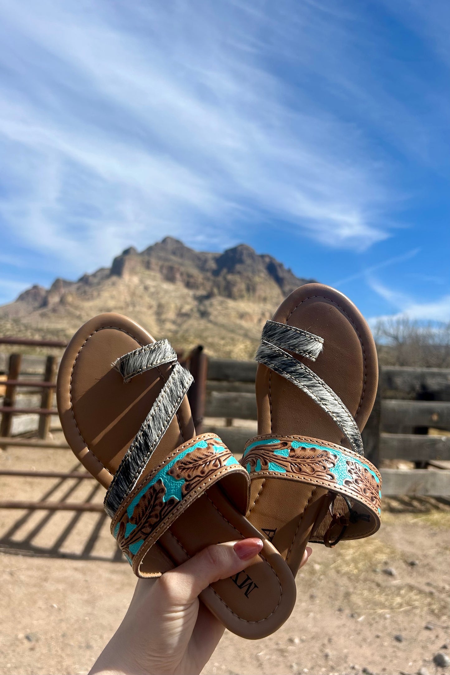 Turquoise & Cowhide Sandals