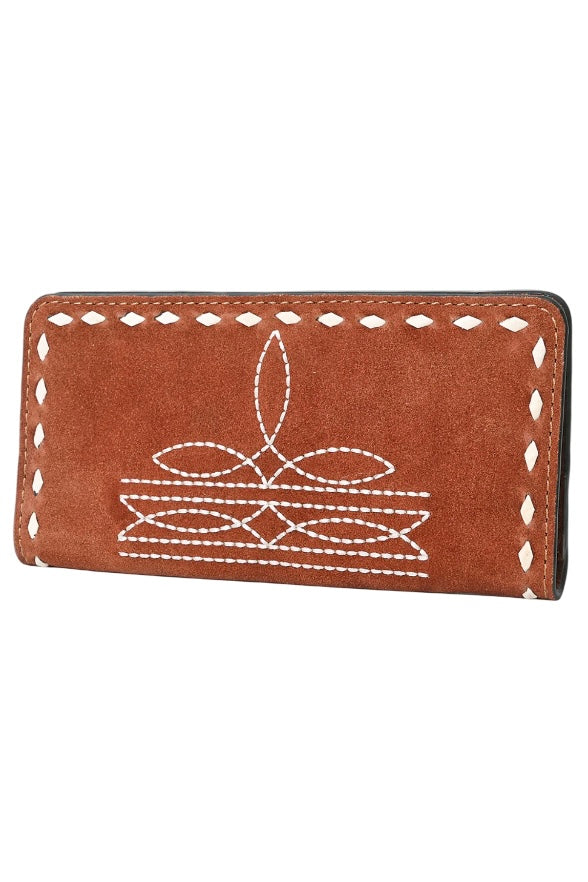 Suede Leather Wallet with White Whipstitch Embroidery Wallet