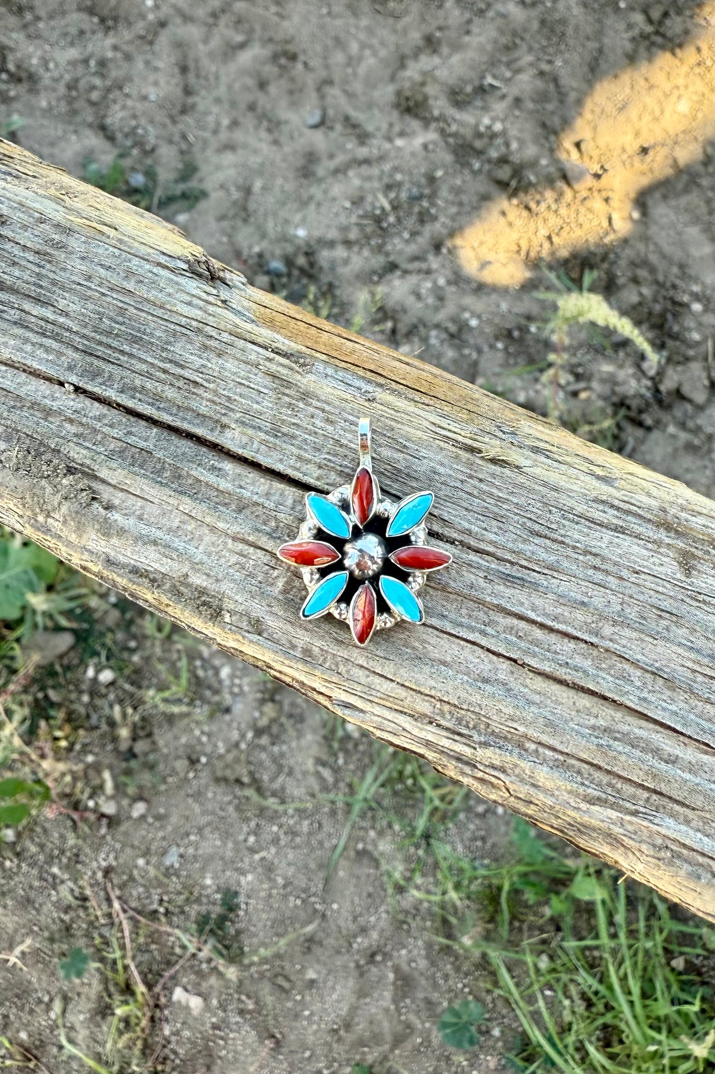 Turquoise/ Coral cluster pendant