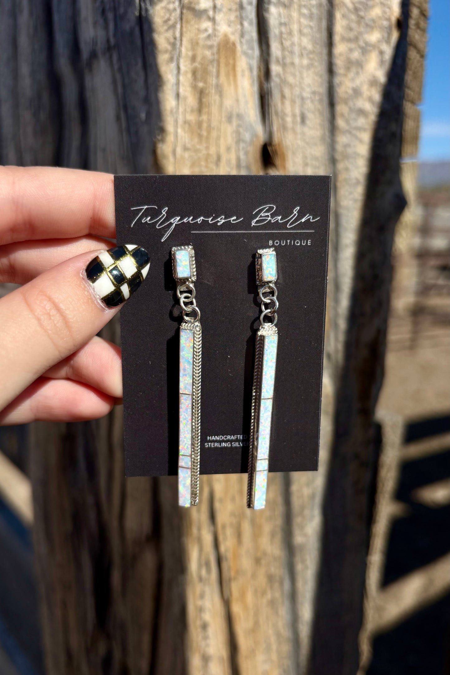 Opal dangle studs
