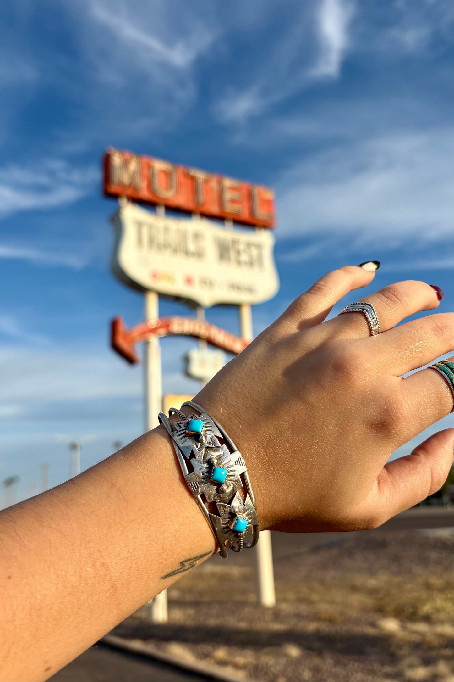 Silver stamped turquoises cuff