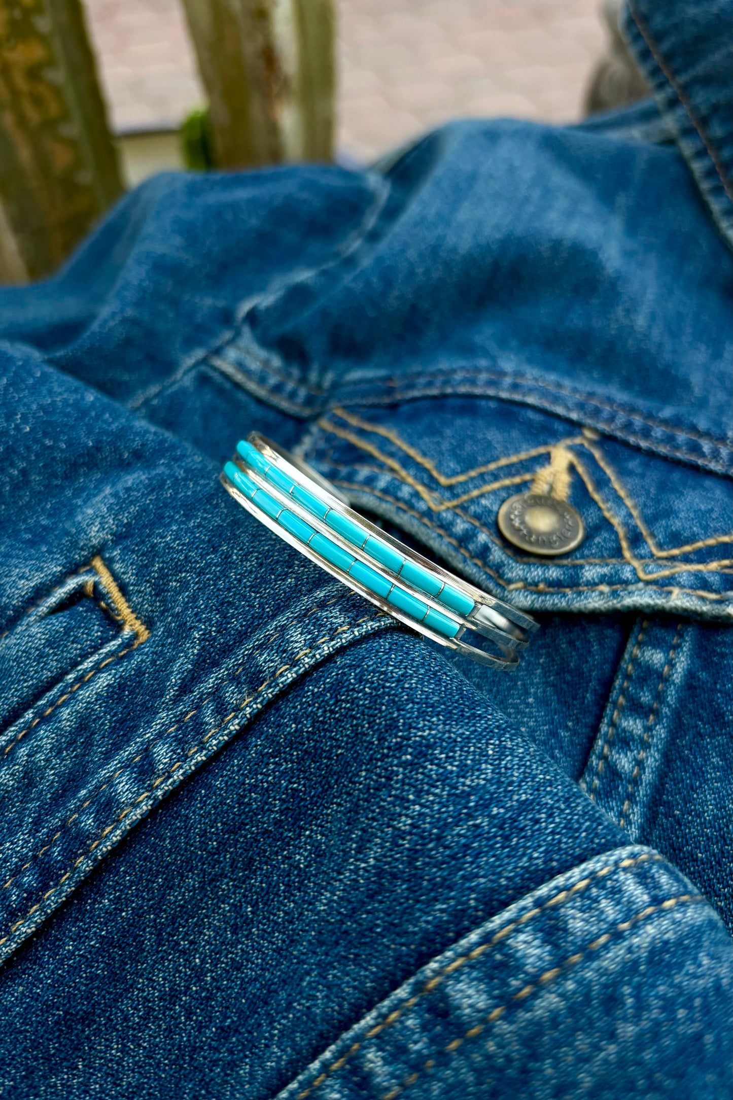 Turquoise double row inlay cuff