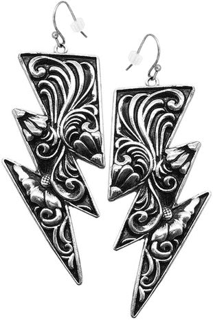 Textured Thunder Bolt Dangle Earrings