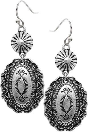 Western Concho Aztec Flower Oval Earrings