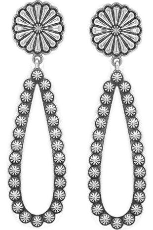 Western Concho Flower Teardrop Charm Earring
