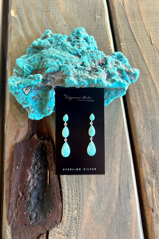 Three Stone Kingman Turquoise Earrings