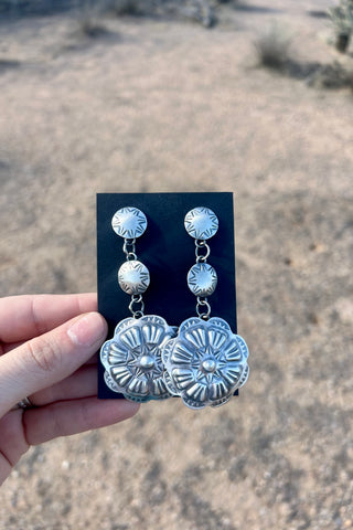 TURQUOISE FAVORITES ❖ Silver Dangle Concho Earrings