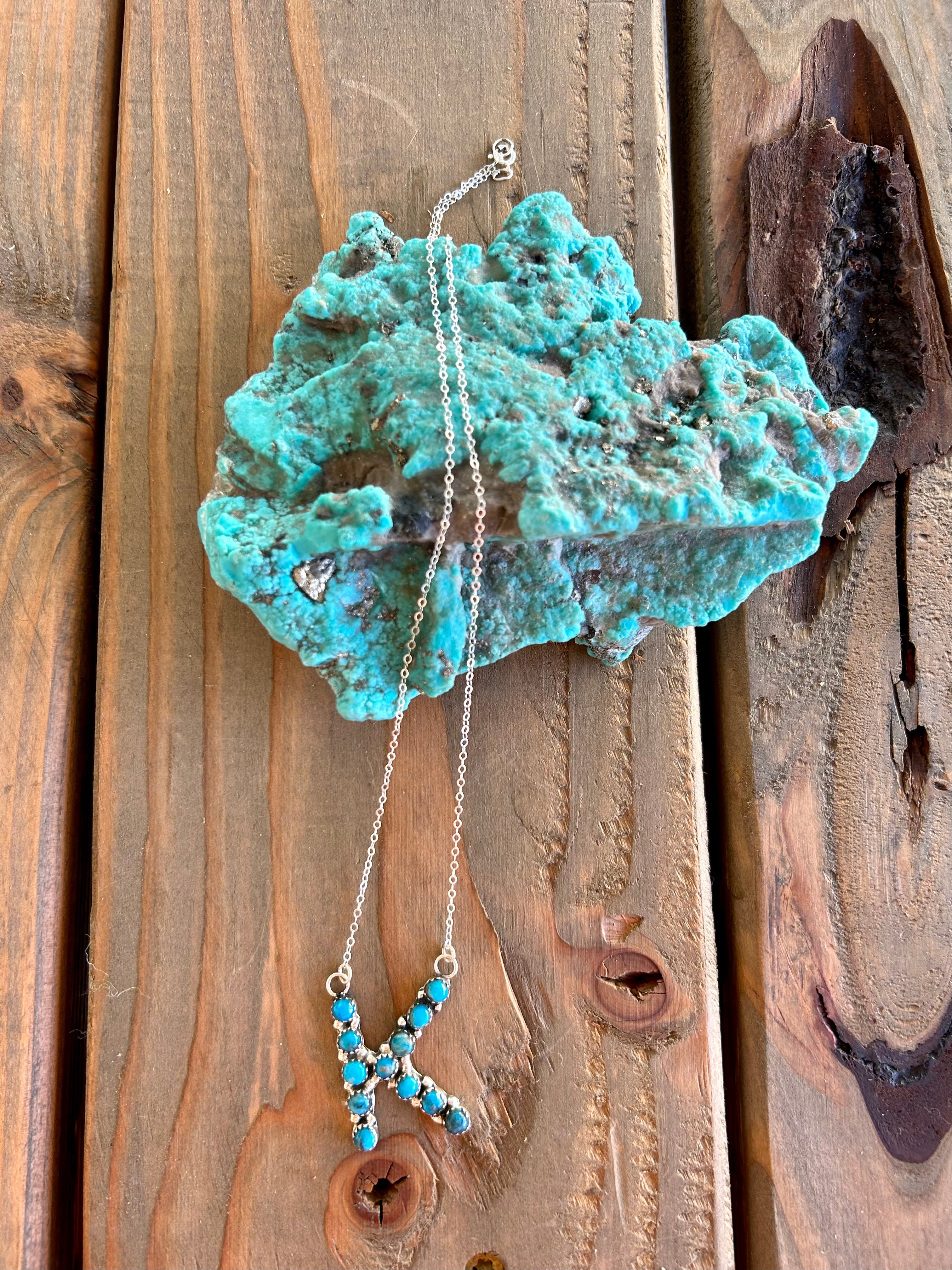 Genuine Turquoise online Inital Pendant and Sterling Silver Necklace