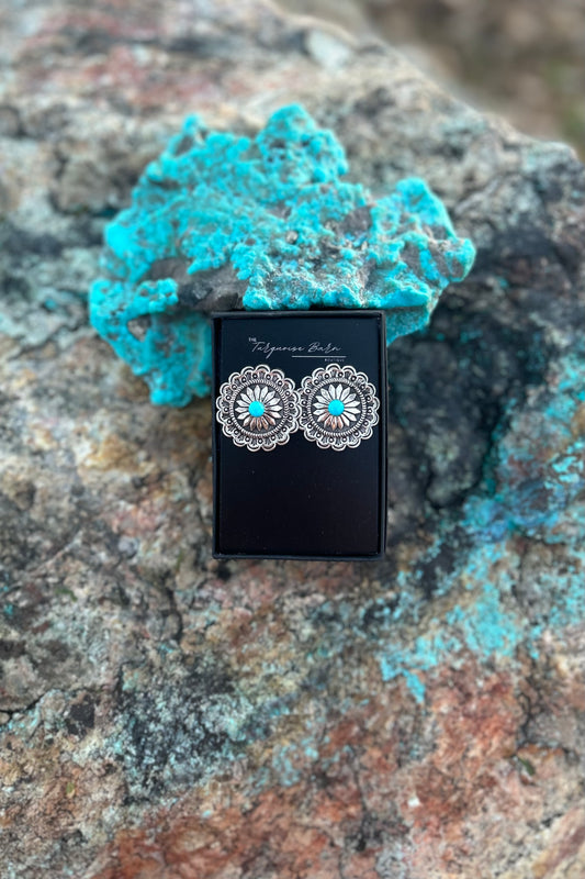 Navajo Turquoise Silver Concho Earrings