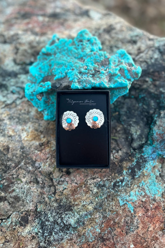 Native American Turquoise Silver Concho Earrings