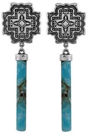 Concho Aztec Cross Flower Gemstone Bar Earrings