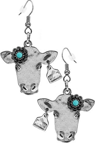 Flower Cow Head Cattle Earrings