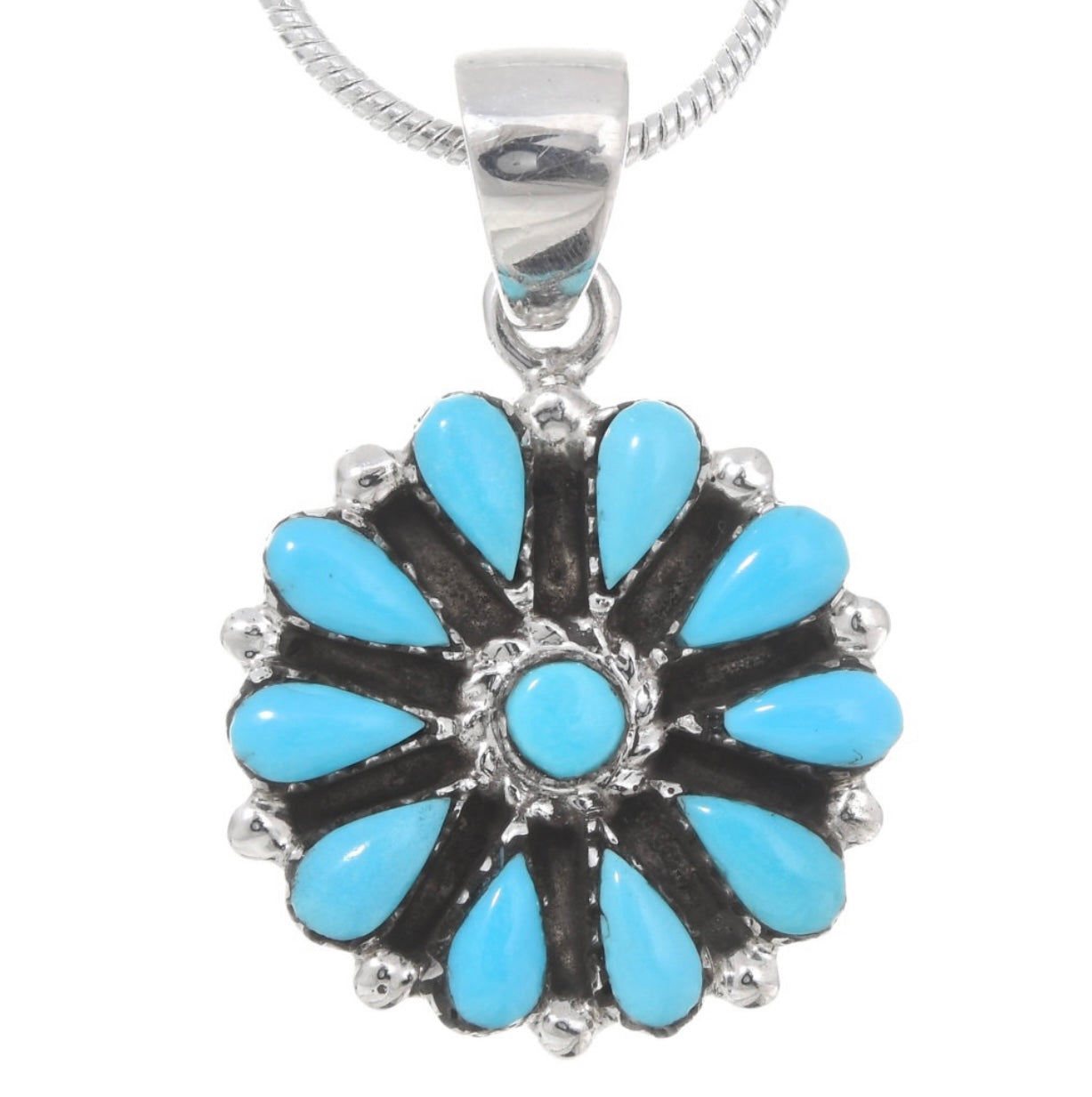 Turquoise Petit Point Silver Necklace