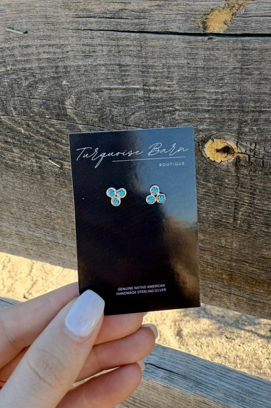 Tiny Three Stone Turquoise Stud