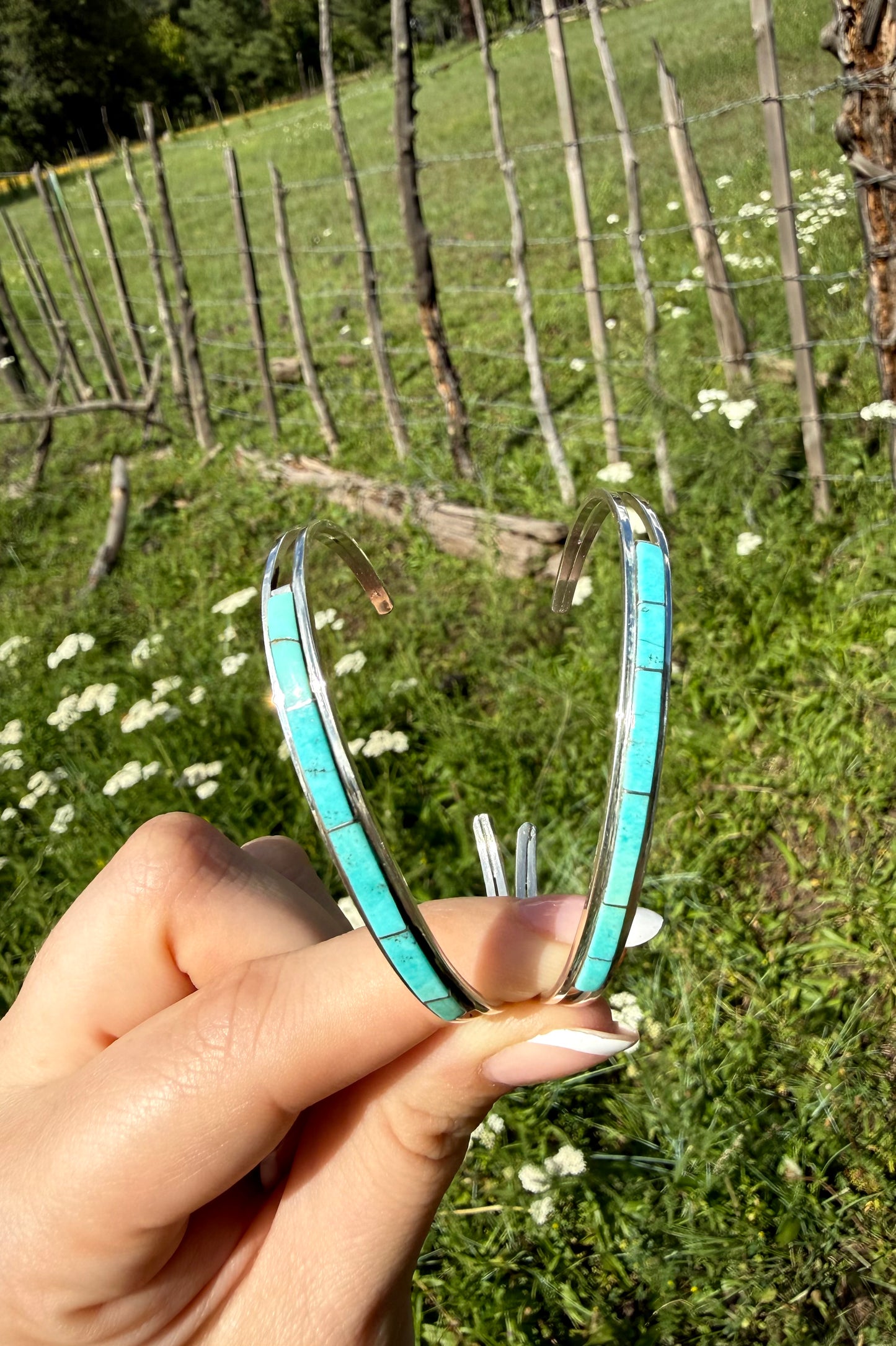 A LINE OF TURQUOISE ❖ Sterling Silver Inlay Cuffs