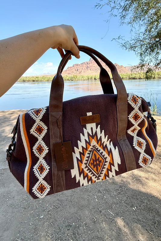 DARK BROWN AZTEC KNITTED TROLLEY SLEEVE DUFFLE BAG