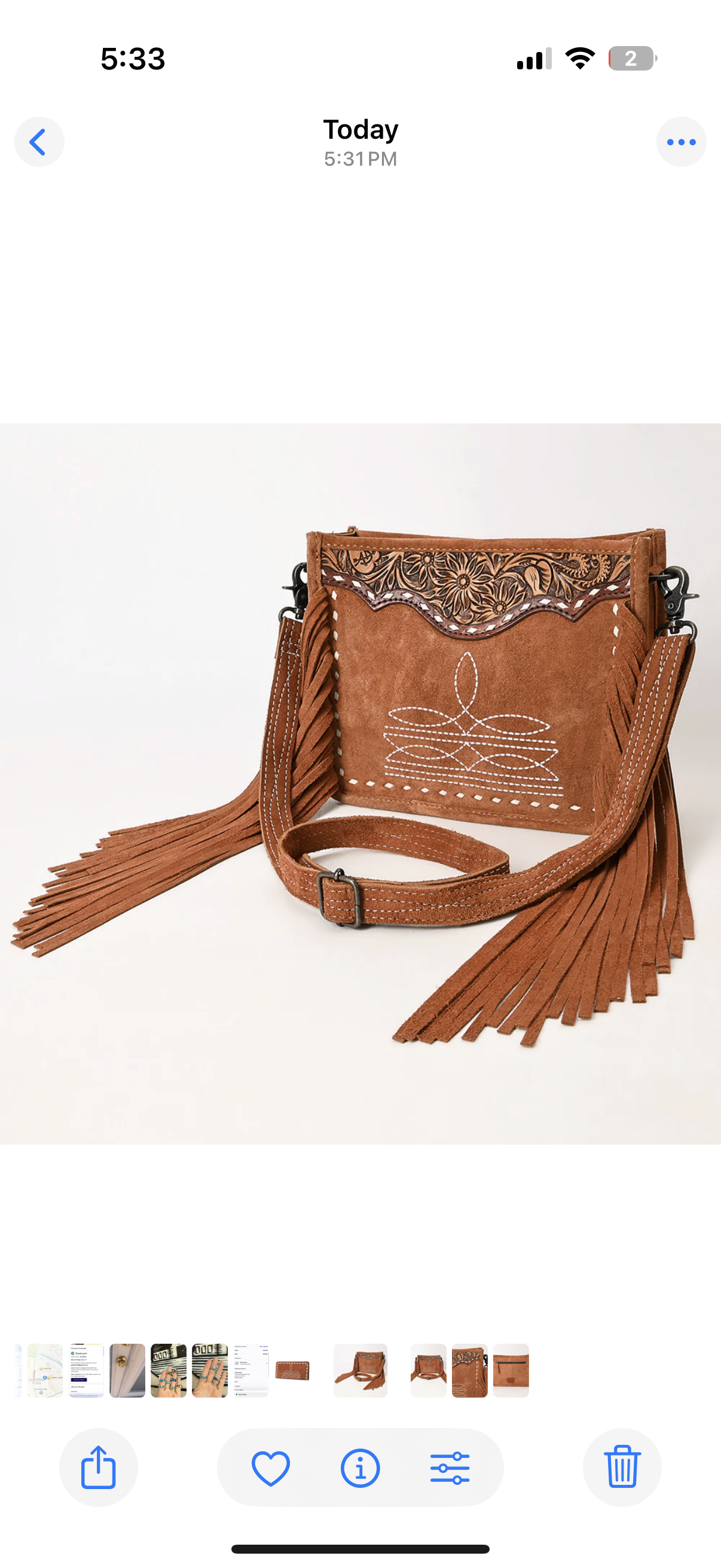 Tan Suede Fringe Crossbody Bag with Tooled Leather