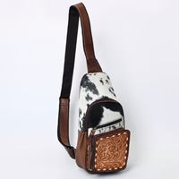 Ruthie Western Sling Backpack-Tooled Leather & Hair-On Cowhide Chest Bag for Everyday Carry