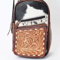 Ruthie Western Sling Backpack-Tooled Leather & Hair-On Cowhide Chest Bag for Everyday Carry