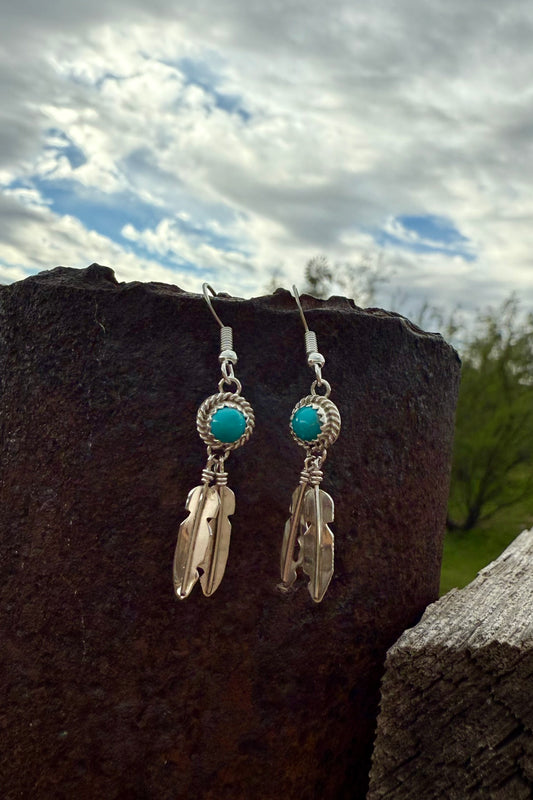 Turquoise Feather Earrings