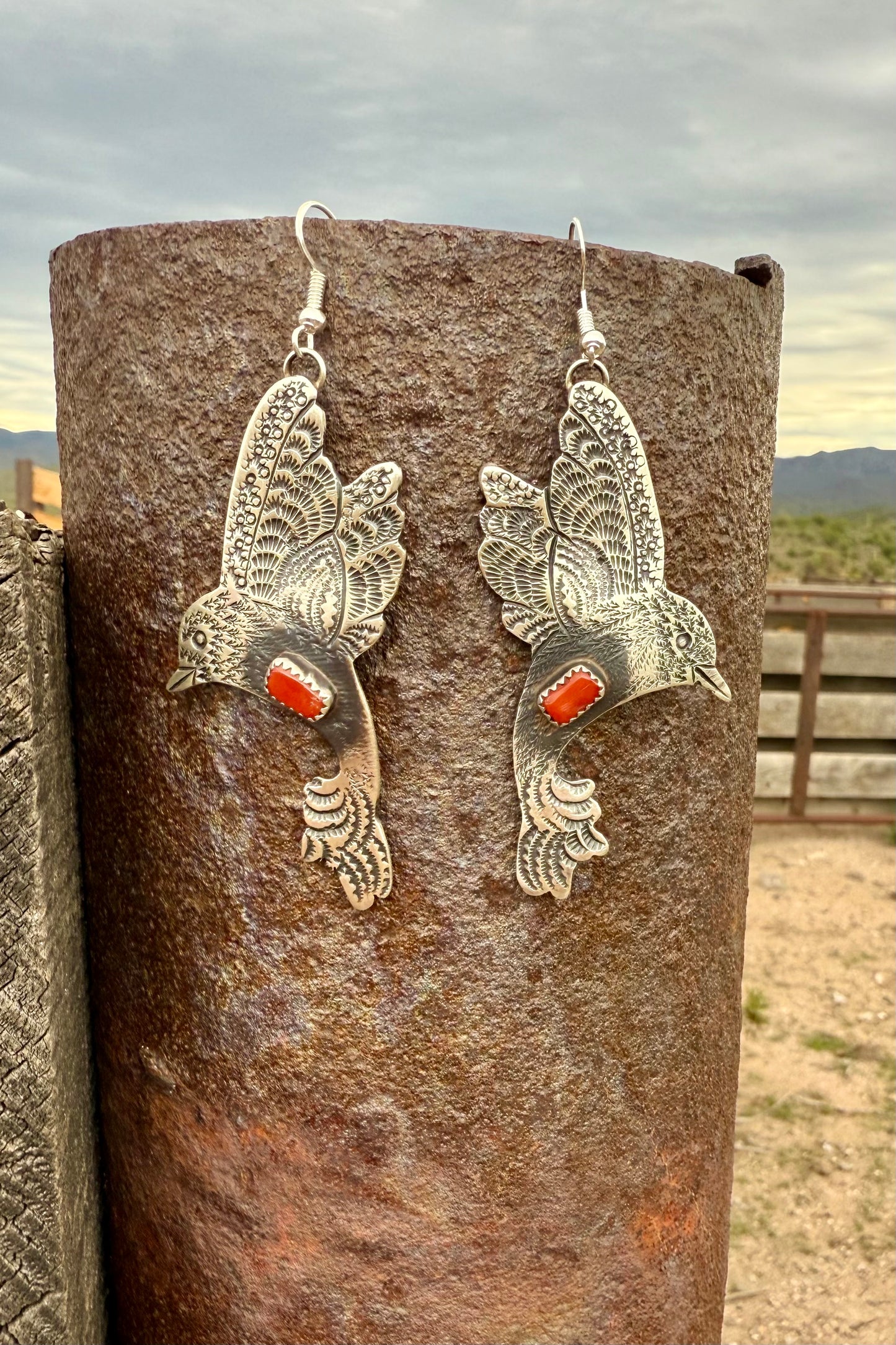 Red Coral Hummingbird Earrings