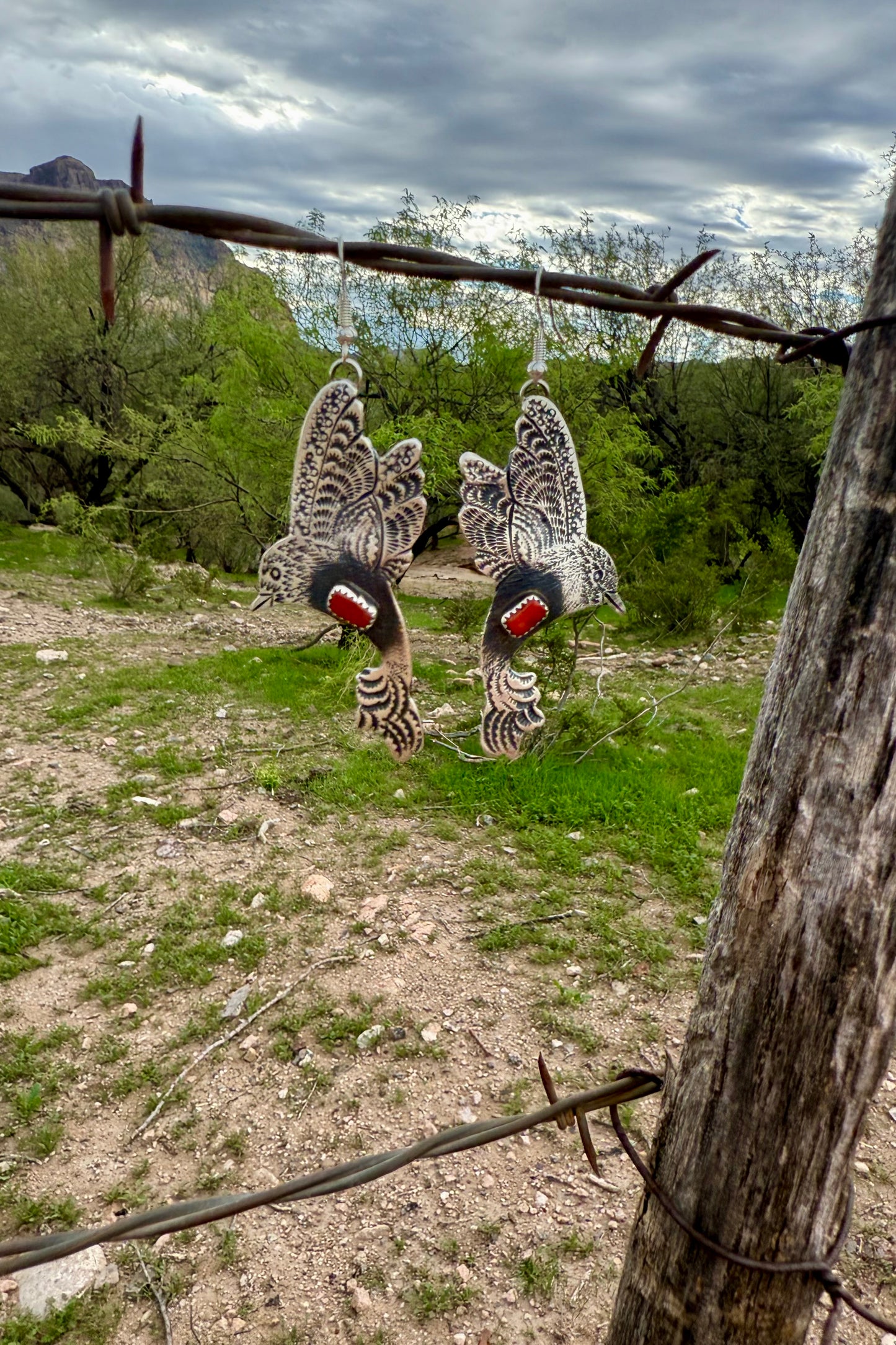 Red Coral Hummingbird Earrings