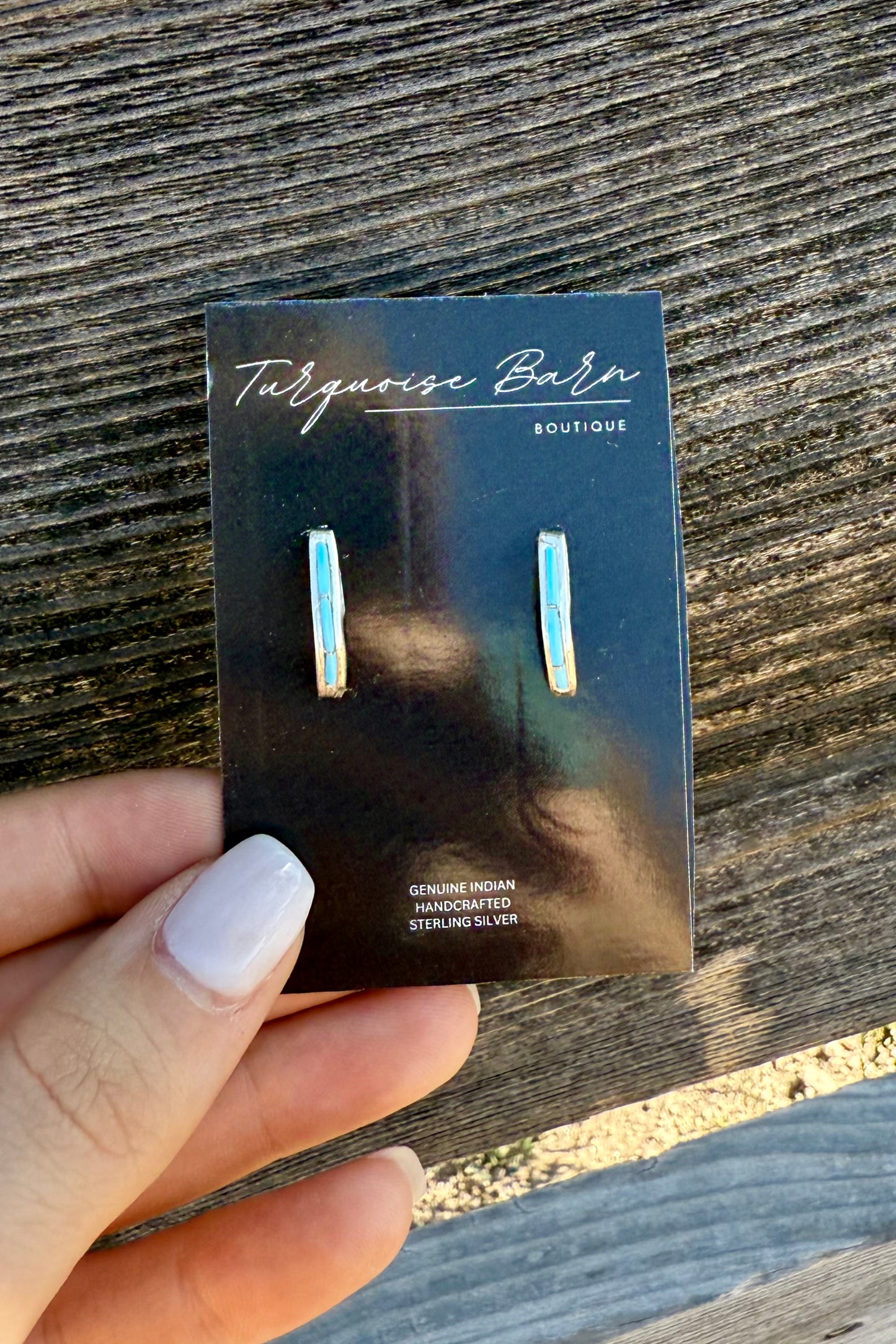 Little half hoop turquoise earrings