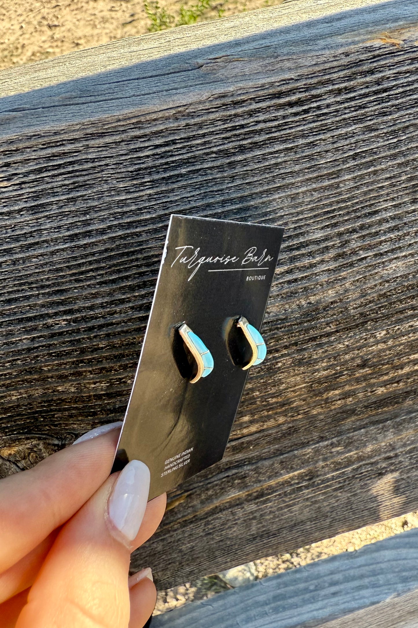 Little half hoop turquoise earrings