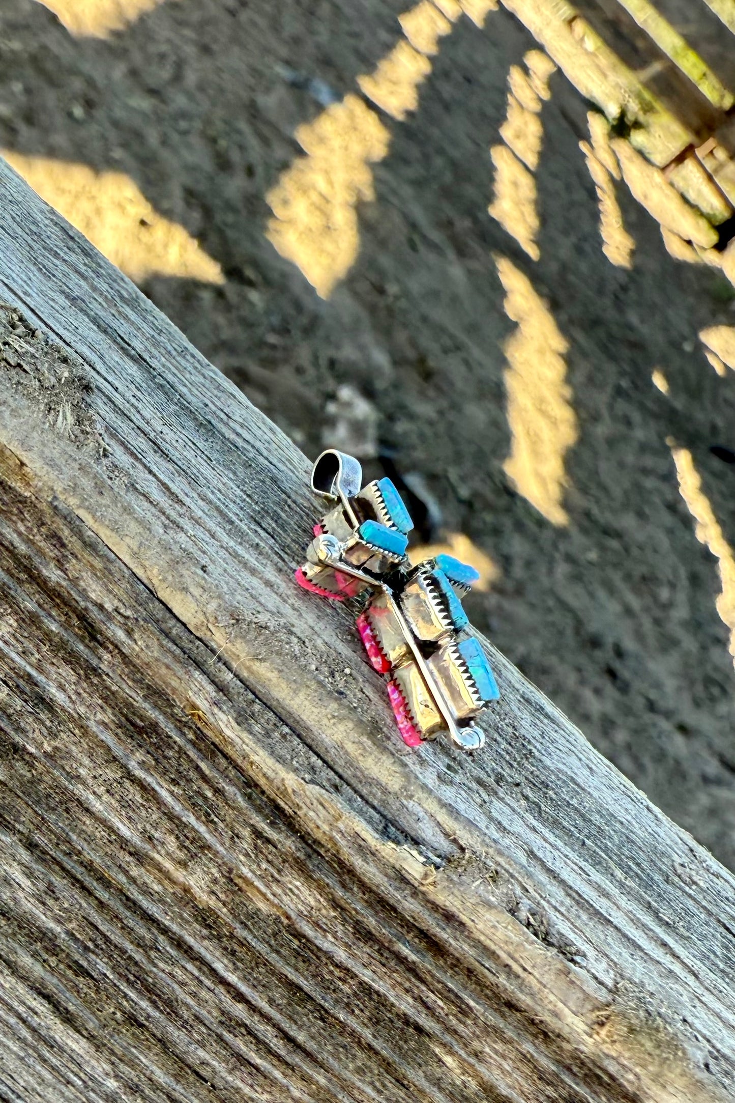 Pink/ Blue opal cross pendant