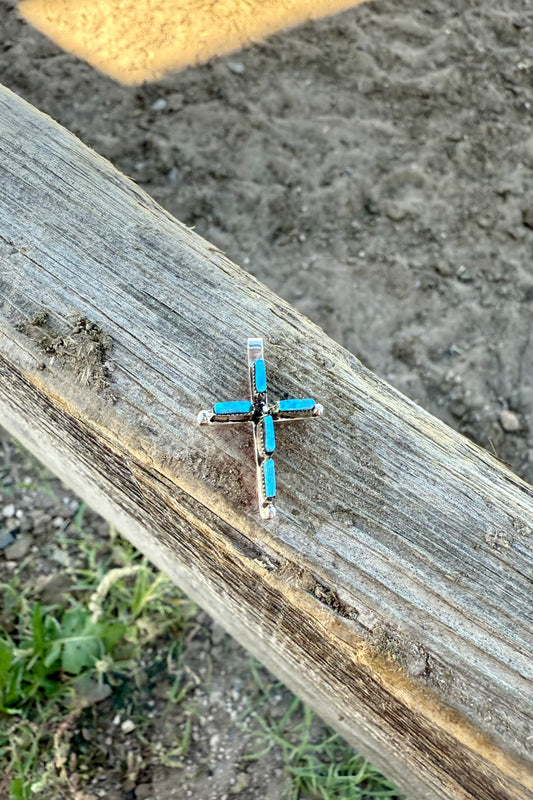 Pink/ Blue opal cross pendant