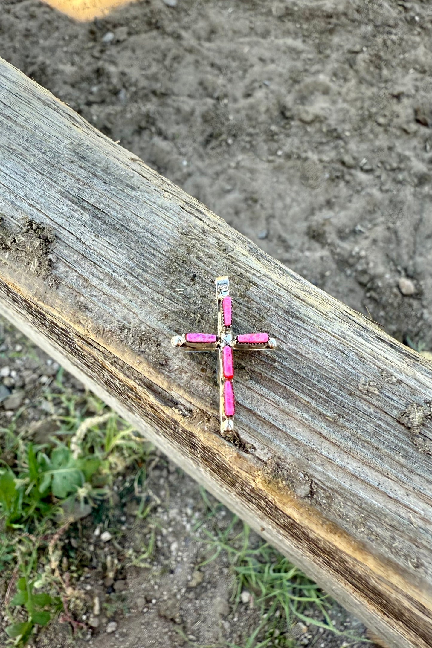 Pink/ Blue opal cross pendant