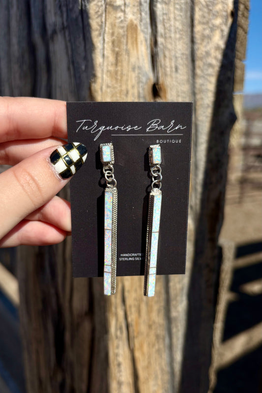 Opal dangle studs