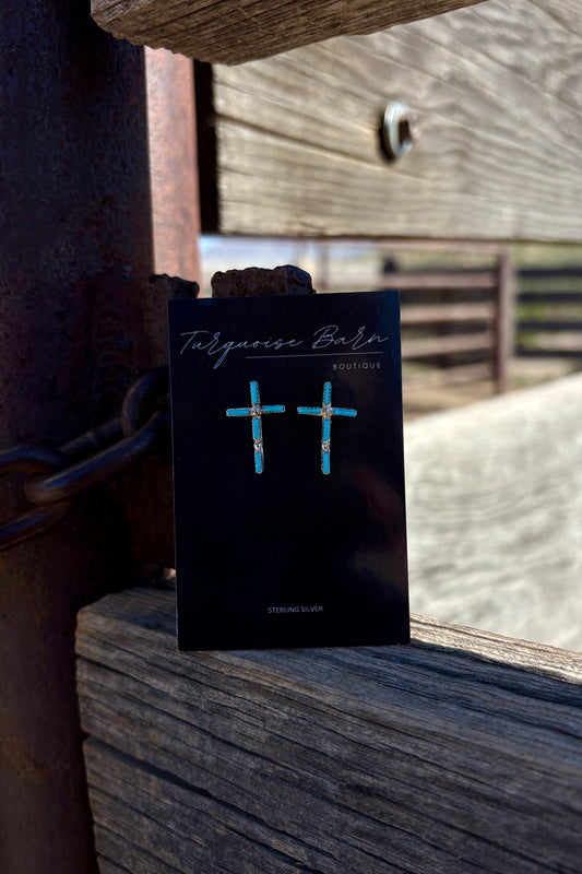 Turquoise cross studs
