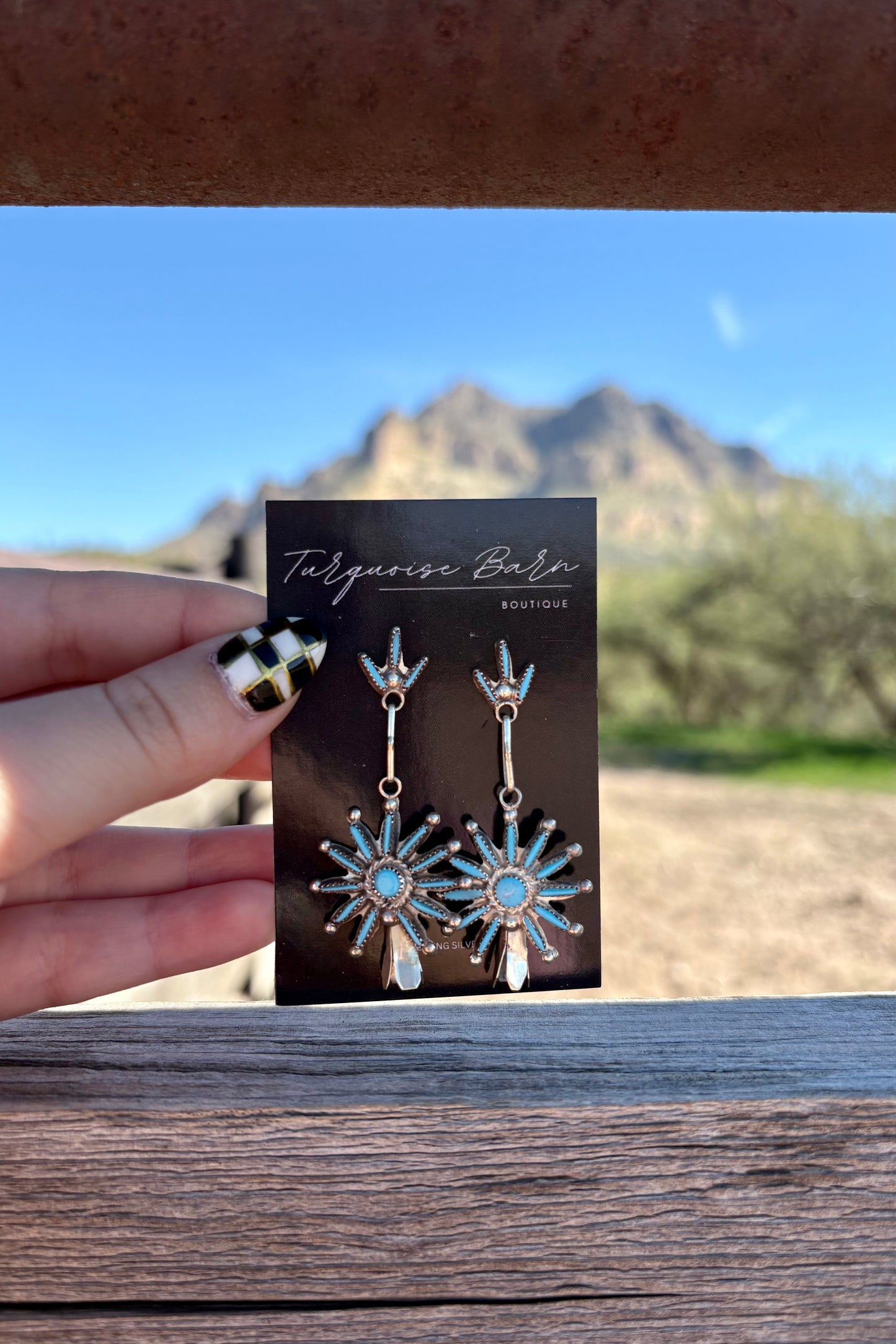 Turquoise squash blossom dangle studs