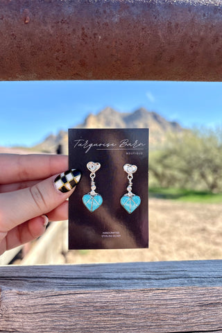HEARTFELT ❖ Turquoise heart dangle studs