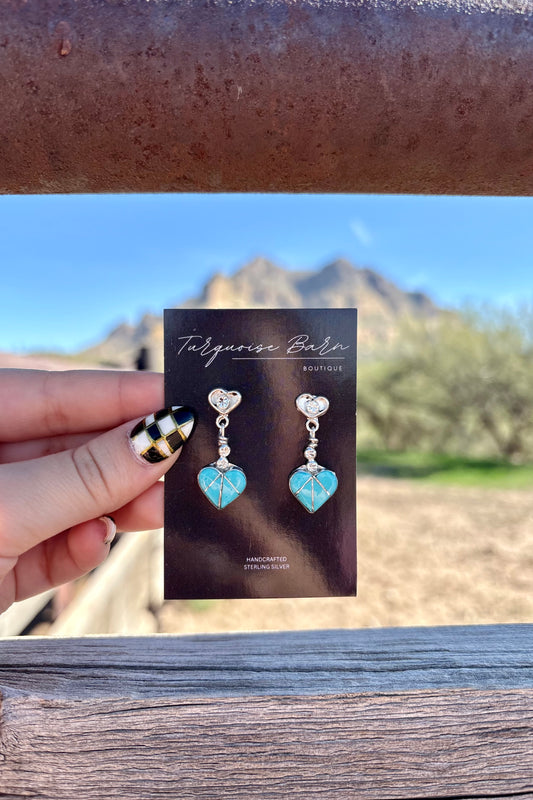 Turquoise heart dangle studs