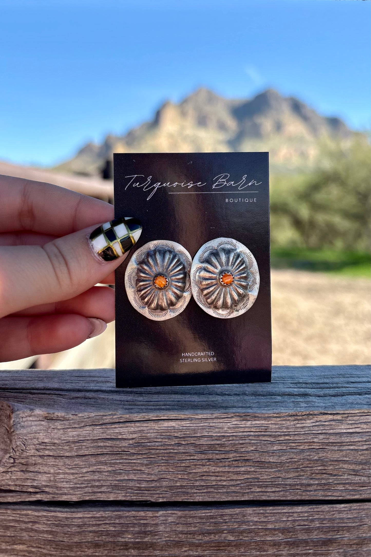 Spiny oyster silver stamped studs