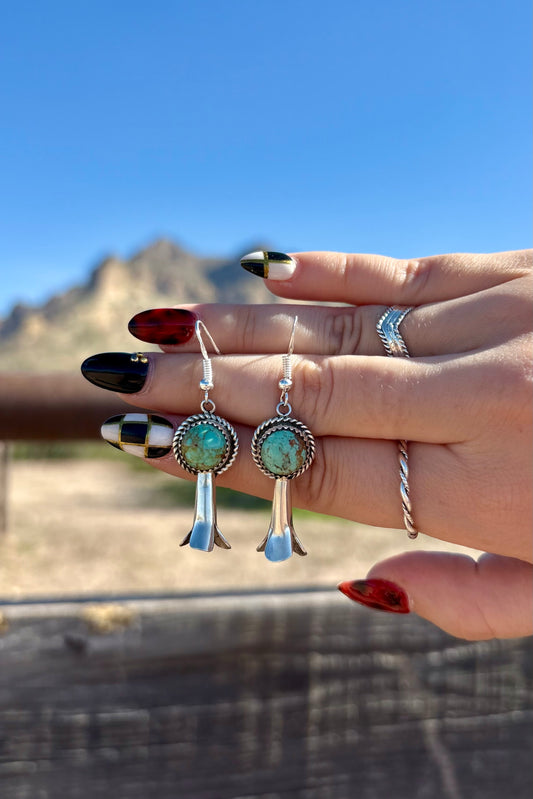 Dangle Squash blossom turquoise earrings