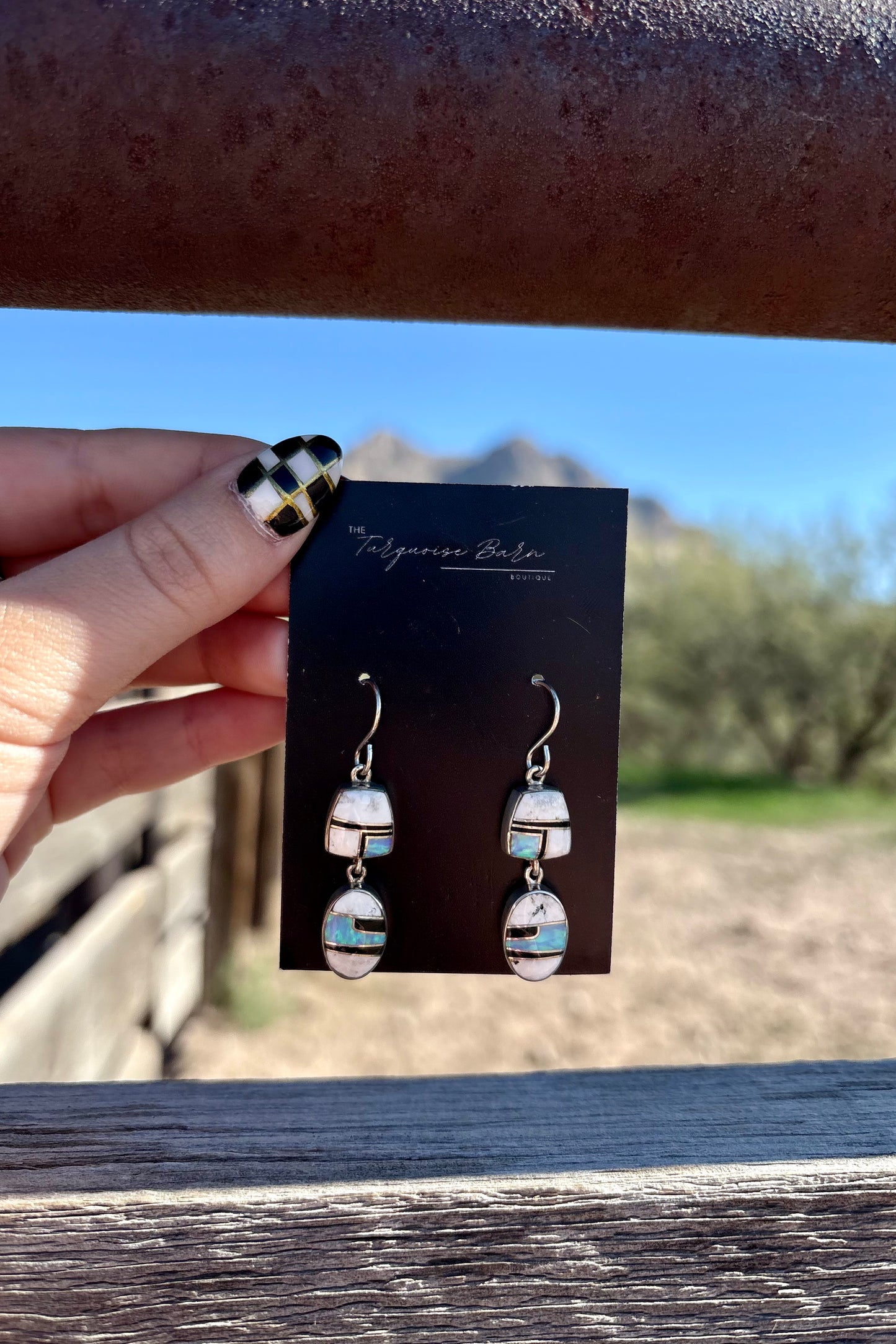 Dangle inlay opal/white buffalo earrings