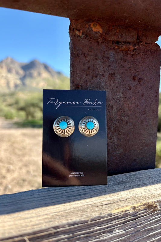 Silver Stamped Turquoise studs
