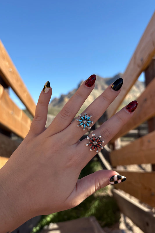 Turquoise/ Coral cluster rings