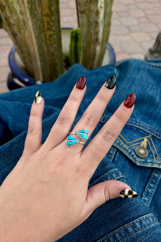 Adjustable turquoise heart ring