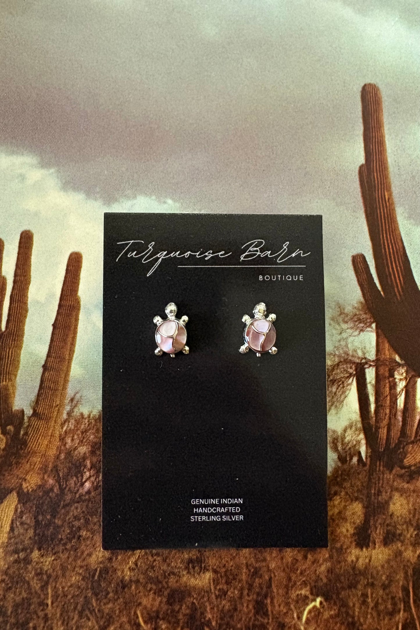 Pink opal turtle studs