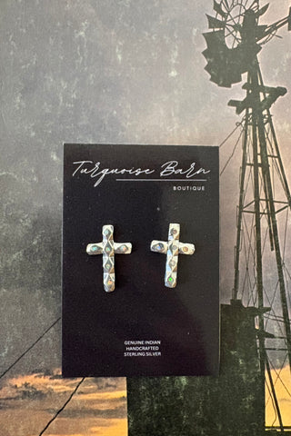 FAITHFUL ❖ Silver and Opal cross studs